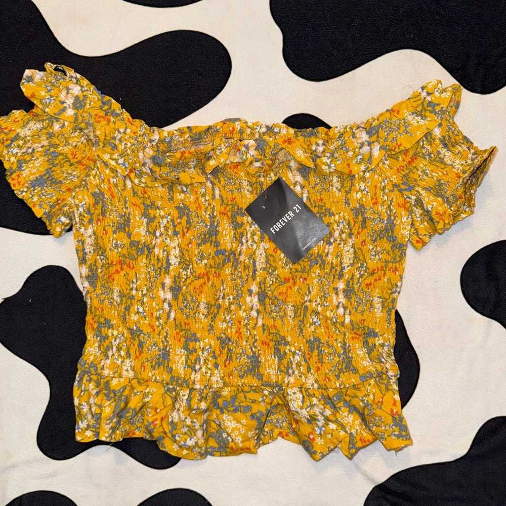 Forever 21 Yellow Floral Women's Top